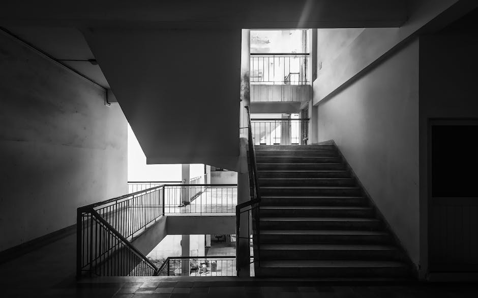 Staircase in black and white showing perspective